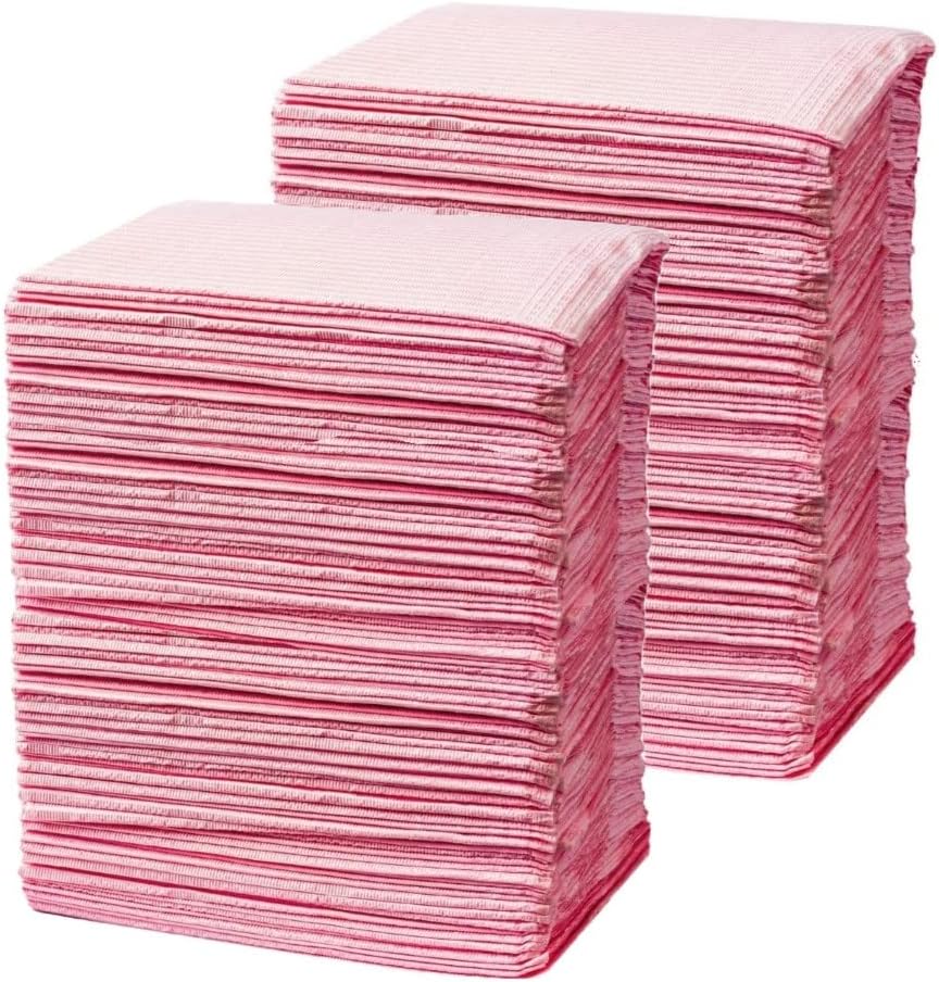 Bibs dentais descartáveis ​​de Vakly Pink - Guardanapo de paciente à prova d'água 13 '' x 18 toalhas profissionais para dentista, prego, tatuagem e piercing - 3 camadas de 2 camadas com backing poli - rosa [pacote de 250]