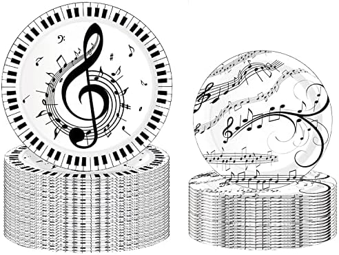 50pcs notas musicais suprimentos de festa de papel pratos de papel conjunto de tabela de tabela de tabela 9 Placas de jantar