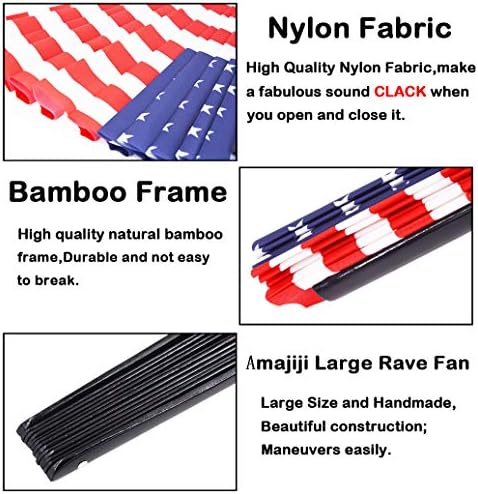 Amajiji American Flag Dobing Fãs, grandes fãs dobráveis ​​de bambu - fãs decorativos de dobramento patriótico dos EUA
