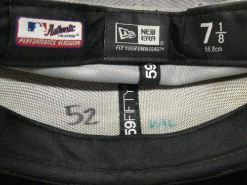 Val #52 Dodgers Game Usado/Emitido Cap Hat 7 1/8 mostra Uso pesado - Chapéus MLB usados ​​para jogo MLB