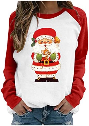 Dsodan Womens Christmas Tops Plus Size, Raglan Long Slave Slove Tamts T Camisetas Casualas Casual Papai Noel