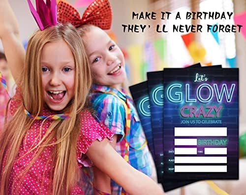 Cartões de convite de festa de aniversário de 4 x 6 com envelopes - vamos Glow Crazy - Meninos, Celebração de Aniversário