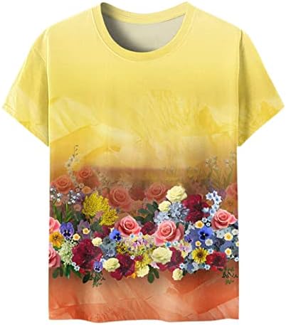 Womens Summer Tops Gráfico exclusivo T Túnica de túnica Blusa redonda Mulheres estampadas de camisa de camisa longa de