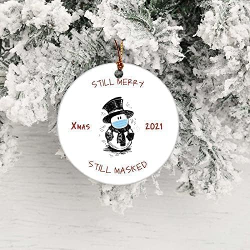 Ainda alegre, ainda mascarado Natal 2021 Ornamento com boneco de neve fofo - 3 '