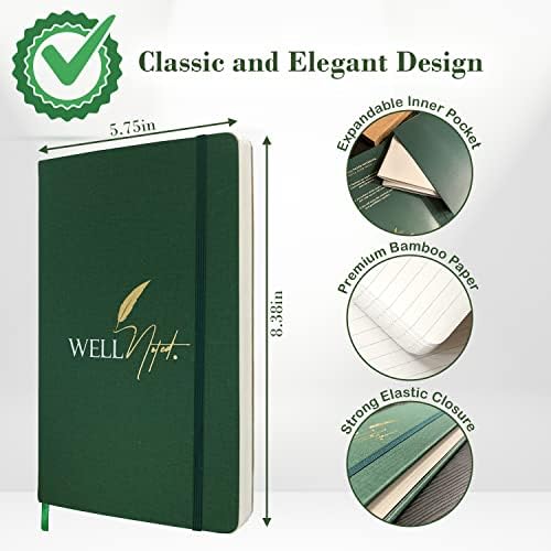 Notebook clássico e elegante bem notado- revista de capa dura de linho macio- artesanal criado com papel de bambu sem madeira de 120 gsm de espessura…
