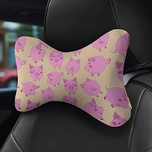 Almofada do pescoço do carro de porco rosa de 2 suportes confortáveis ​​para apoio de cabeça para apoio de cabeça de phone cheia de memória para assento de carro de viagem