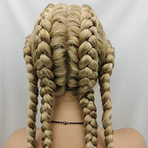 RAINAHAIR 30 '' All Part Middle Part Sintético trançado renda frontal peruca loira 4x Twist Braids peruca com fibra de fibra resistente ao calor do cabelo para arrasto para drag queen