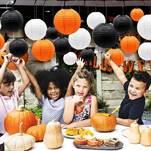 Lanternas de papel Decorações de festa, laranja preta branca redonda lanternas penduradas para a formatura Halloween Ação de Graças Decorações de Festa, 21pcs