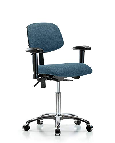 Labtech Seating LT42109 Cadeira de bancada média, tecido, base cromada - braços/rodízios, azul