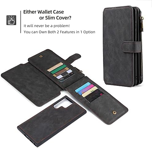 Compatível com Samsung Galaxy S22 Plus Flip PU PU Carteira de couro Caixa de couro destacável Caixa de proteção à prova de