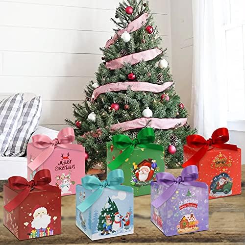 Jinsey Christmas Boxes de presente 24 PCs Caixas de Natal 4 x 3,5 x 3,5 polegadas, 3d pequenas caixas de presente com arco, caixas de doces favores de festa. Ideal para o Natal, cupcakes, biscoitos.