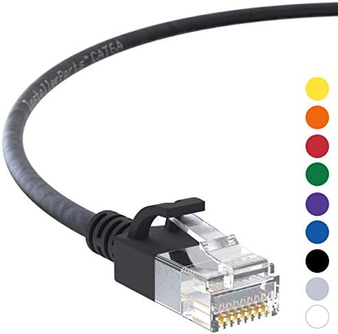 InstallerParts Ethernet CAV CAT6A Slim Cable UTP inicializou 1,5 pés - Black - Série Profissional - 10Gabit/Sec Network/High Speed ​​Internet Cable, 550MHz, 28AWG