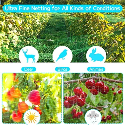 Rede de pássaros heqishun para jardim de 33 pés x 13 pés com 100pcs de nylon cabos de cabos de jardim plantas de esgrima de esgrima Protetor de frutas vegetais