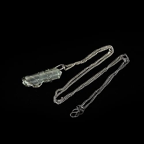 SellingHub21 Belo colar de pingente de cristal cru e selenita com linha preta de prata Plata
