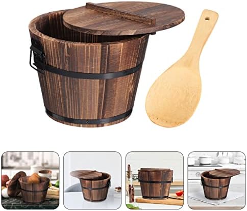 Alipis Home Oke Wooden Spoon Balde Tampa de madeira Paddle para misturar Scooper de acessórios e marrom marrom
