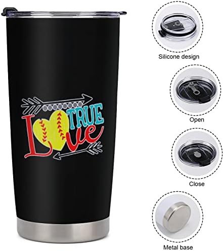 Love Softball Plástico Viagem Caneca A vácuo de café ISULADO CHUPLO DURÍVEL CUPLO DE CAUSO DE CAFESA DE CAFESA