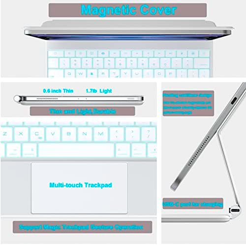 Caixa de teclado de teclado com retroilumação de teclado de teclado magnético de 24 Cores 24 Cores para iPad Pro 12,9 polegadas 6ª geração 5º 4º 3º Cantilever Flutuante Teclado Magnético com Touchpad