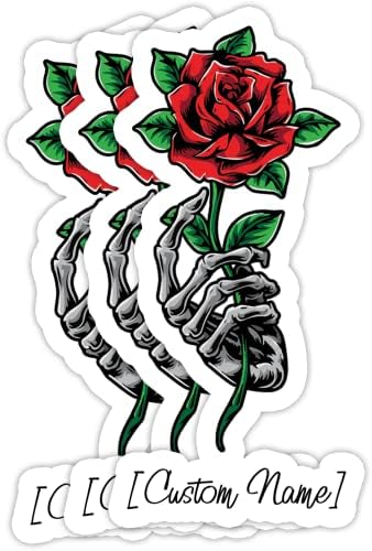 Adesivos personalizados, personalize o esqueleto Rose Rose Flower Sticker Laptop Magaria de garrafas de água, decalque de decalque impermeável personalizado Rótulos de vinil garoto menina adolescente adulto em aniversário, branco, 3 x 4 polegadas