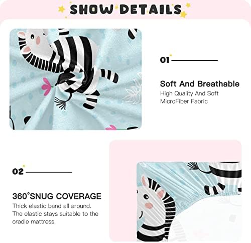 Moudou Zebra Playard Sheet for Boy Girls, lençol de criança respirável e respirável para colchão de cama Playard padrão, 39 x 27 x 5 polegadas
