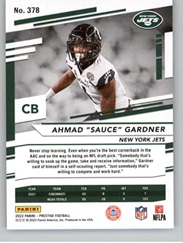 2022 Panini Prestige #378 Ahmad Molho Gardner RC Rookie New York Jets NFL Futebol Card