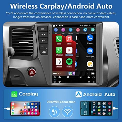 2G+32G Android 11 estéreo de carros para Honda Civic 2008-2011 com o carro sem fio CarPlay Android, Radio de tela de tela de toque de 9,7 polegadas com câmera de backup, navegação GPS, som hi-fi, SWC, WiFi, FM/RDS