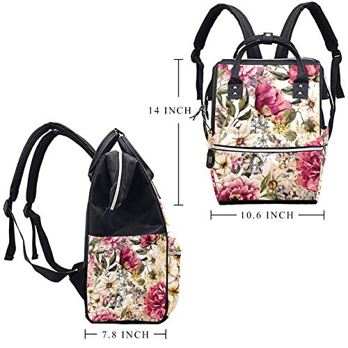 Mochila de fraldas de padrão floral de aquarela Backpack Mummy Backpack de grande capacidade Bolsa de enfermagem Bolsa de viagem