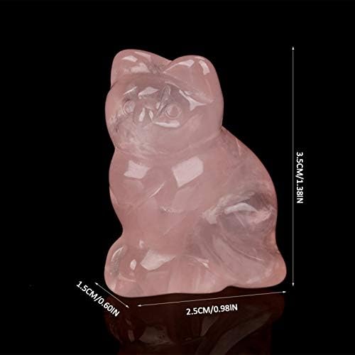 Gato de quartzo rosa gloglow, gatinho de cristal estatuetas em forma de gatinho esculpido em forma de gatinho natural fengshui