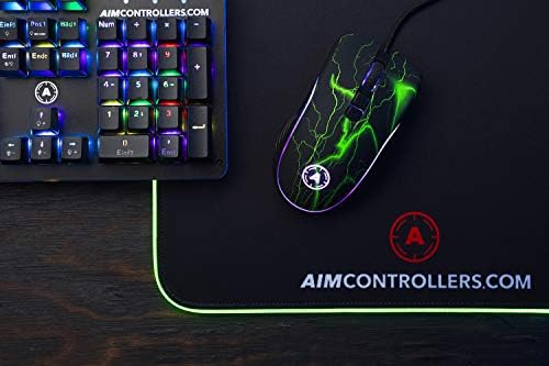 AimControllers Gaming PC Mouse Wired, 200-10000 DPI com RGB LED, 7 botões programáveis ​​- Mouse ergonômico personalizado com sensor óptico para Windows 10, USB - Storm Green