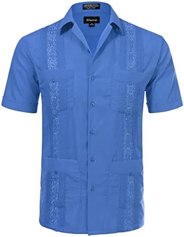 Allsensense Men's Shorve Relaxed Fit Cuban Guayabera camisas