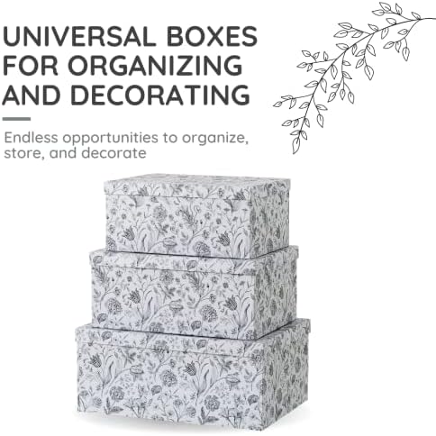 Caixas de armazenamento de papelão decorativo Soul & Lane para decoração de casa - Meadow moderno - Conjunto de 3: caixas