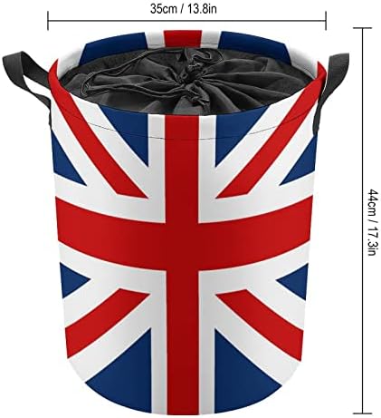 Bandeira britânica 42l Round Roundry Basket Casket Roupas dobráveis ​​Hampers com tampo de cordão