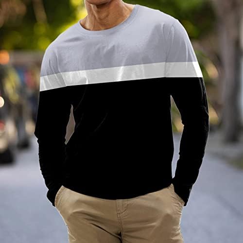 Camiseta de manga comprida masculina, picada de tecido macio de tecido macio colorido colorido de colorido listrado