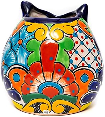 Encantada Talavera Pottery Owl Ceramic Utensil Holder Vaso de flor de barra de barra