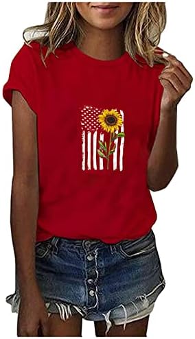 Camisa de bandeira americana feminina Crew pescoço de manga curta EUA 4 de julho Bandeira Top camisetas patrióticas