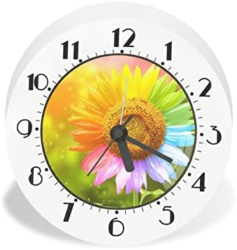 Uniceu Rainbow Sunflower Print 5,7 polegadas Relógio de parede, relógio silencioso não marcador para sala de estar quarto infantil, despertador fácil de ler para crianças