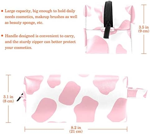 Bolsa de maquiagem de viagem sacos de maquiagem de bolsa de higieness à prova d'água para mulheres e meninas, desenho animado do padrão de vaca rosa