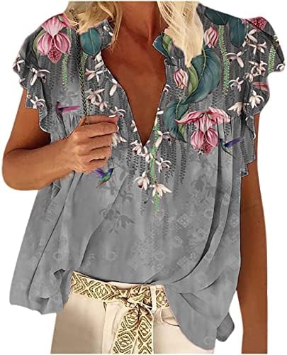 Tops femininos oculam túnica de barriga 2023 impressão floral de verão v pescoço de pescoço