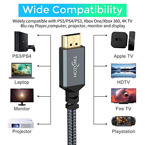 Twozoh 4K Cabo HDMI 3,3 pés, alta velocidade 60Hz 18Gbps HDMI trançado a um cabo HDMI compatível com PS5, PS4, PC,