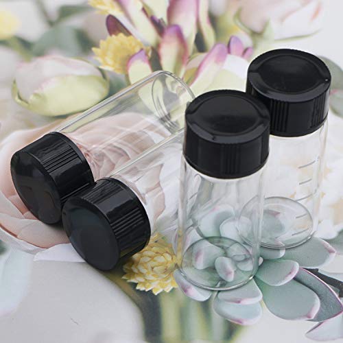 Kesell 10pcs Borossilicate Glass Amostra frasco com tampa de parafuso preto, garrafas transparentes de 5 ml com escala