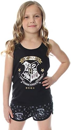 Harry Potter Big Girls 'Hogwarts House Crest Racerback Tank and Shorts Paijama Lounge Conjunto