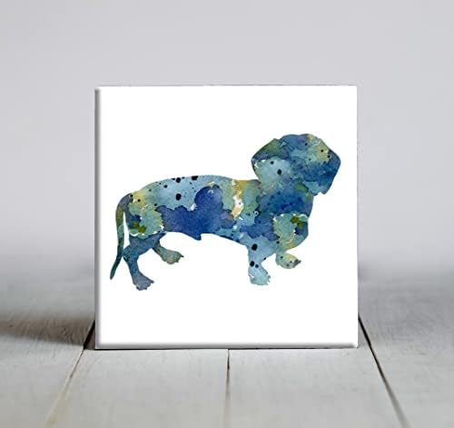 Azul abstrato dachshund cão aquarela arte decorativa telha