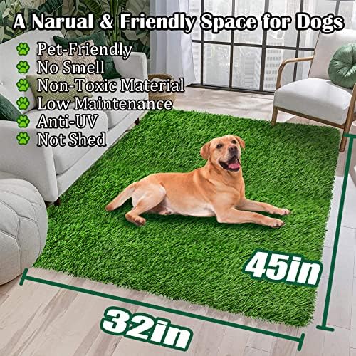 Globreen Dogs Artificial Grass Pee Pads, Puppy Potty Training Turf, Pets Fake Grass Mat for Indoor Outdoor, 45 x 32