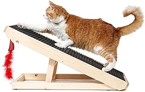 Alpha PAW - Rampa de pós -rampa de pós -gato de madeira natural - Cat Incline Scratching Board & Scratch Pad - Sem montagem necessária - Altura ajustável até 16