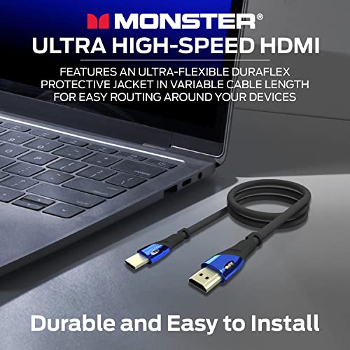 Monster 8K Cable HDMI Ultra de alta velocidade Cobalt 2.1 Cabo - 48 Gbps com EARC, 8k a 60Hz para qualidade superior de vídeo e som - cabos HDMI para PS5, Apple TV, Roku, TV inteligente, série Xbox X e S - 12ft