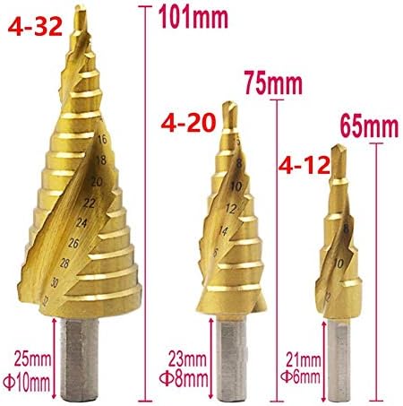 Broca de etapa de moto em espiral hss hss titanium grooved bits de broca de etapa 4-12/4-20/4-32mm ferramentas de corte de