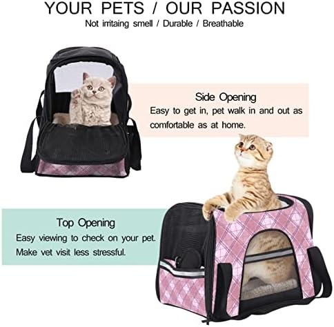 Bolsa de transportadora de animais xadrez rosa, mochila de mochila aprovada pela companhia aérea, bolsa respirável portátil