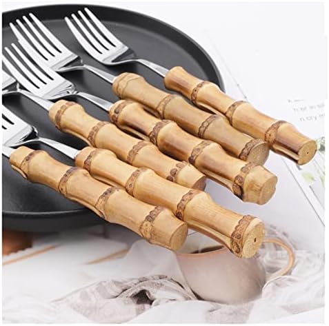NEPIAN 6PCS DING GOLD DING GHILS Sobremesa Fork Conjunto de talheres de imitação de bambu de bambu Dinina
