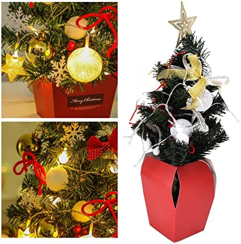 Yemirth Mini Christmas Tree, 19,6 polegadas Mini árvore de Natal artificial com luzes quentes e ornamentos pendurados para decoração de Natal DIY