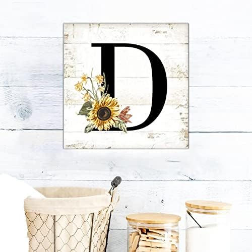 Monograma Letra D Wood sinal de madeira letra preta Placa de flor de girassol Inspirado Monogram Farmhouse Home Family