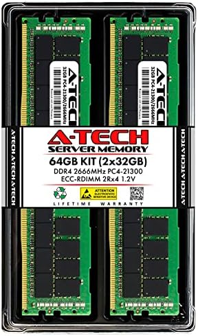 A-Tech 64GB RAM para supermicro x10dri-ln4+ | DDR4 2666MHz PC4-21300 ECC RDIMM 2RX4 1.2V - Kit de atualização de